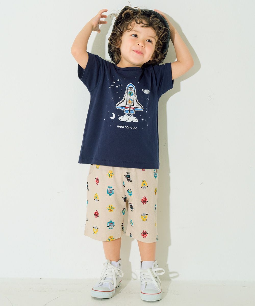 ベビー服 男の子 子ども服 こども キッズ 綿100％ オリジナルロボットプリント ウエストゴム ポケットつき ベージュ(51) モデル画像2