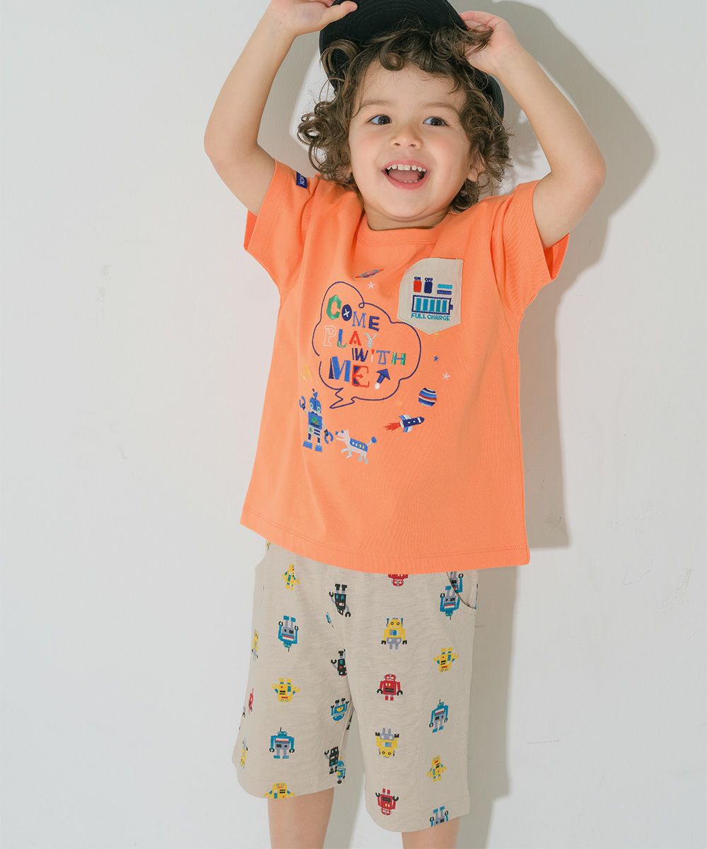 ベビー服 男の子 子ども服 こども キッズ 綿100％ オリジナルロボットプリント ウエストゴム ポケットつき ベージュ(51) モデル画像3