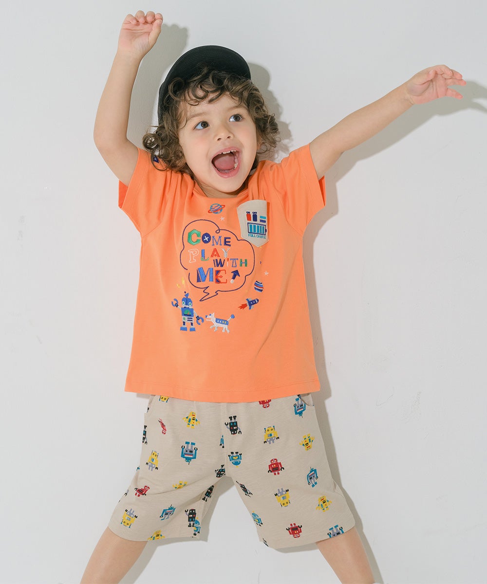 ベビー服 男の子 子ども服 こども キッズ 綿100％ オリジナルロボットプリント ウエストゴム ポケットつき ベージュ(51) モデル画像4