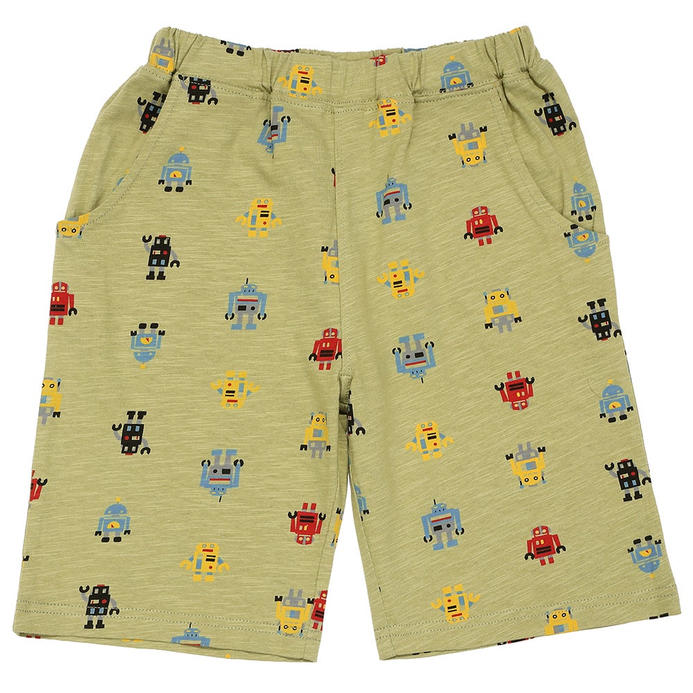 ベビー服 男の子 子ども服 こども キッズ 綿100％ オリジナルロボットプリント ウエストゴム ポケットつき カーキ(82) 正面