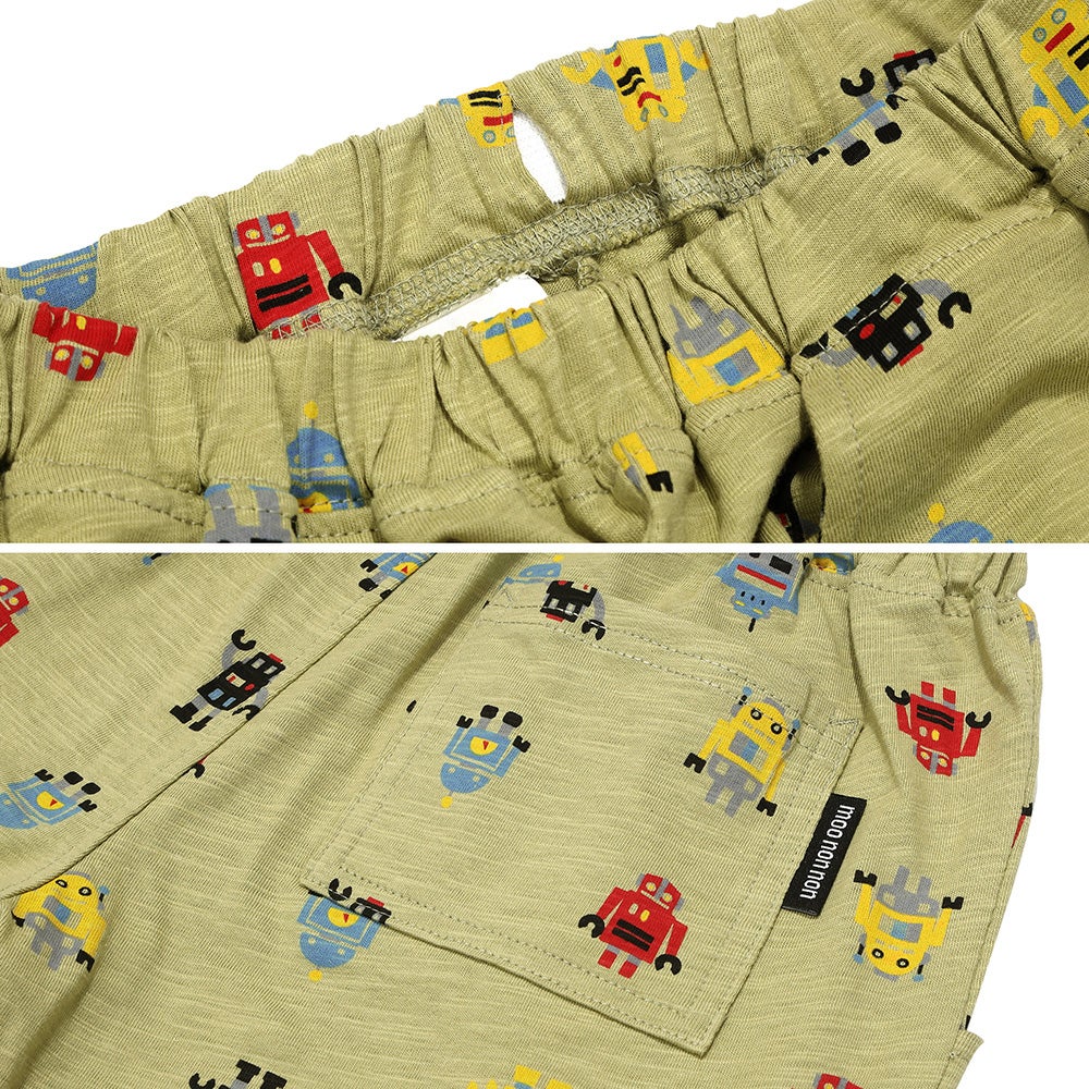 ベビー服 男の子 子ども服 こども キッズ 綿100％ オリジナルロボットプリント ウエストゴム ポケットつき カーキ(82) デザインポイント2