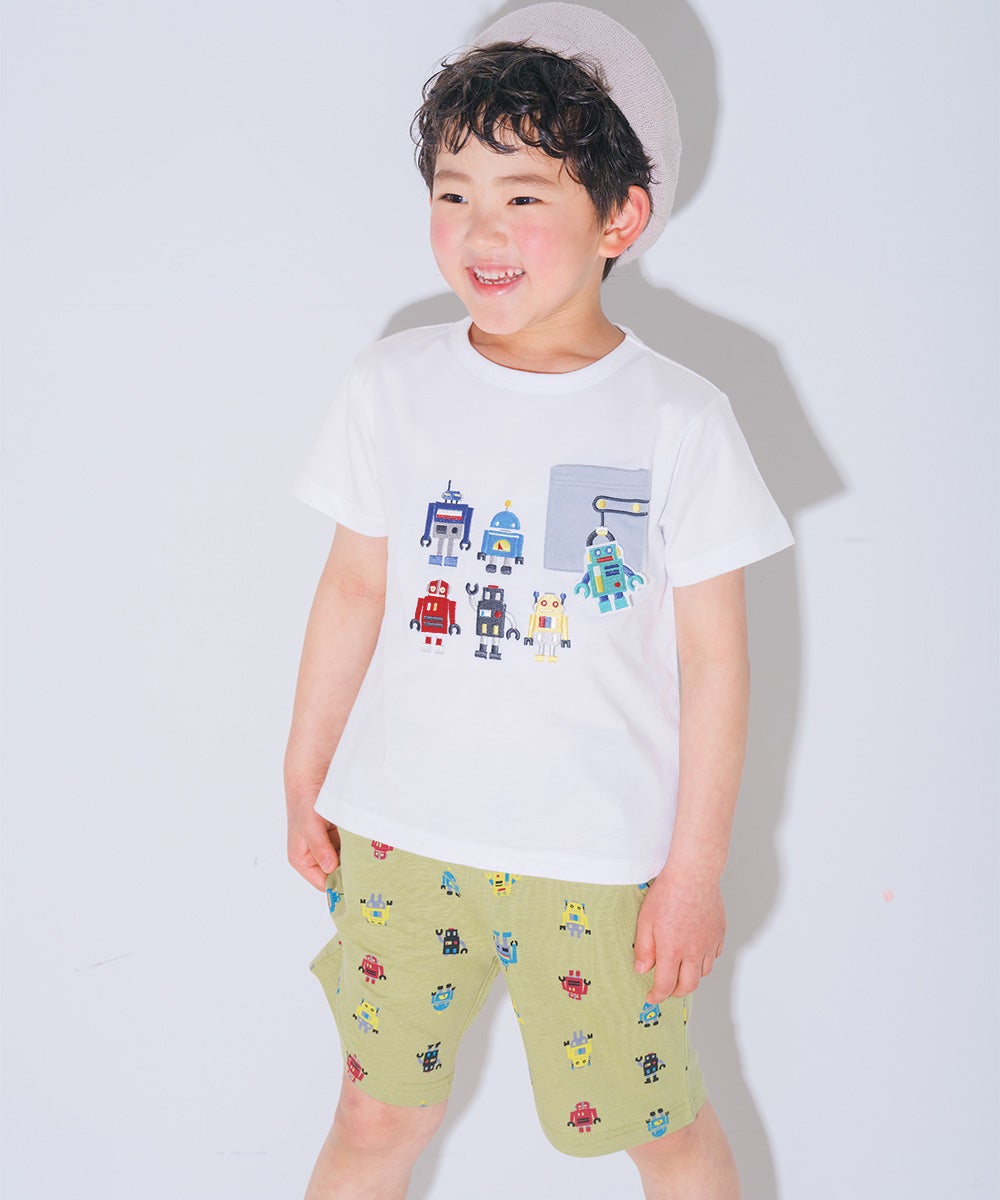 綿100％ オリジナルロボットプリントハーフパンツ｜ベビー・子供服