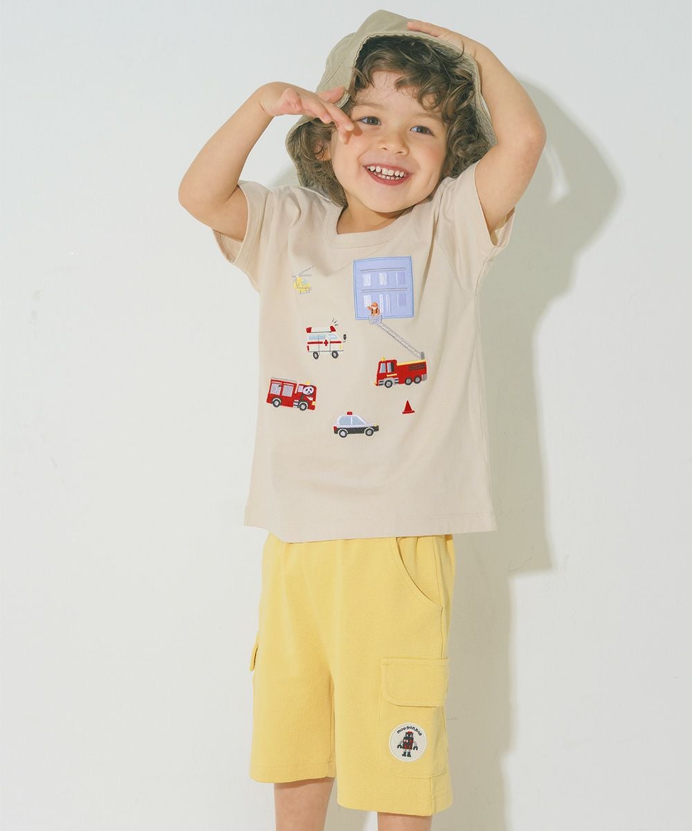 ベビー服 男の子 子ども服 こども キッズ ストレッチ ロボットワッペンつき ウエストゴム ポケット イエロー(04) モデル画像アップ