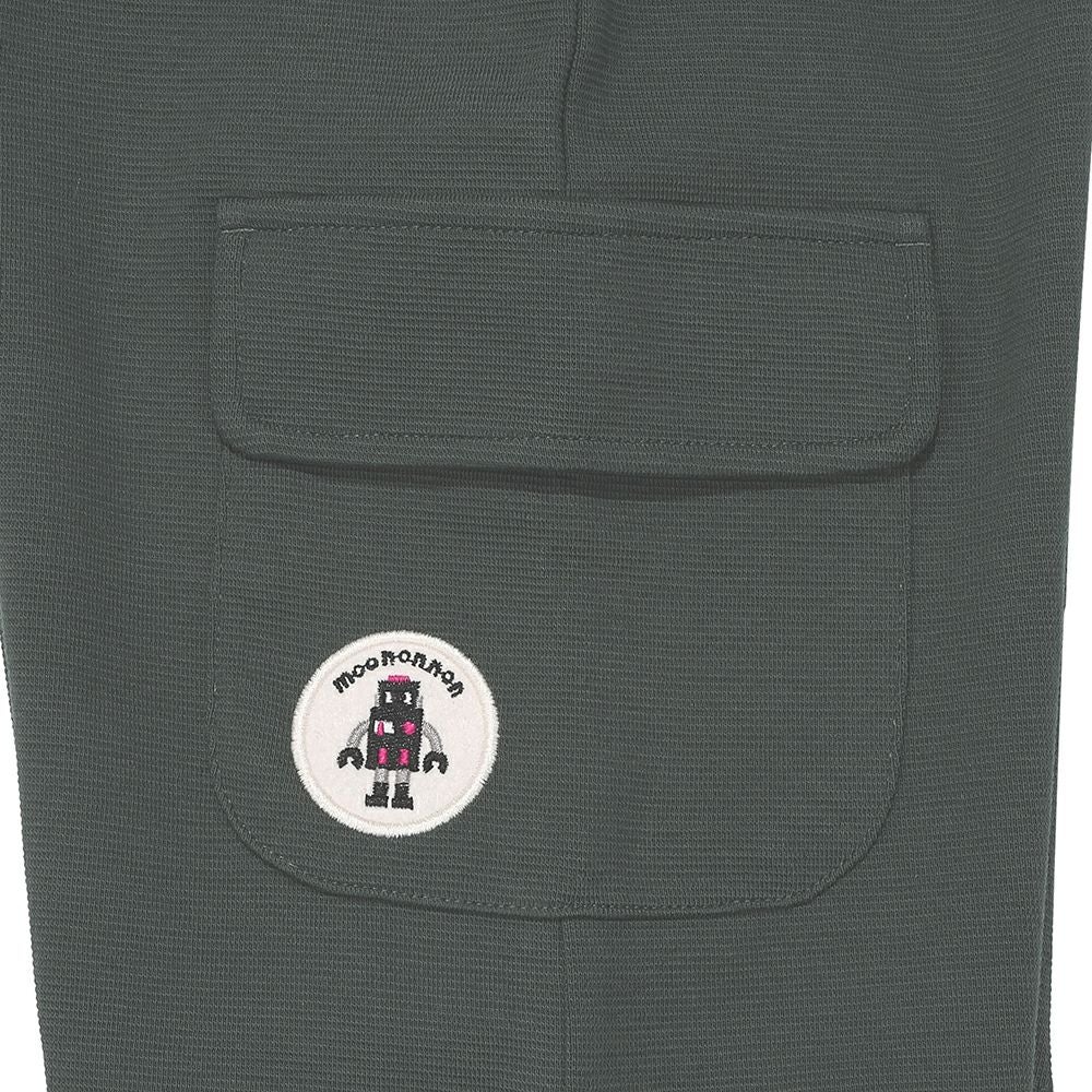 ベビー服 男の子 子ども服 こども キッズ ストレッチ ロボットワッペンつき ウエストゴム ポケット グリーン(08) デザインポイント1