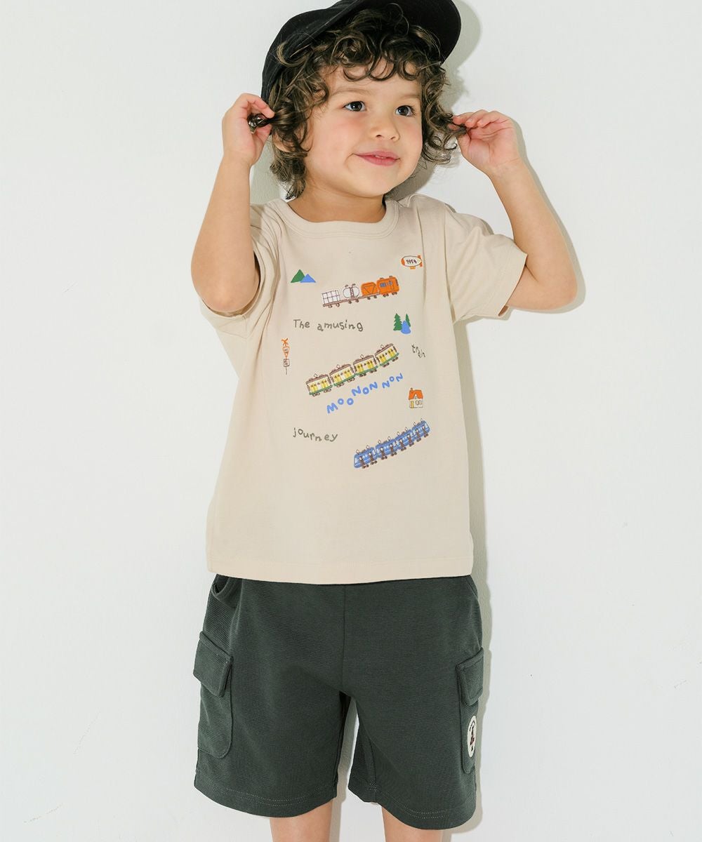 ベビー服 男の子 子ども服 こども キッズ ストレッチ ロボットワッペンつき ウエストゴム ポケット グリーン(08) モデル画像アップ