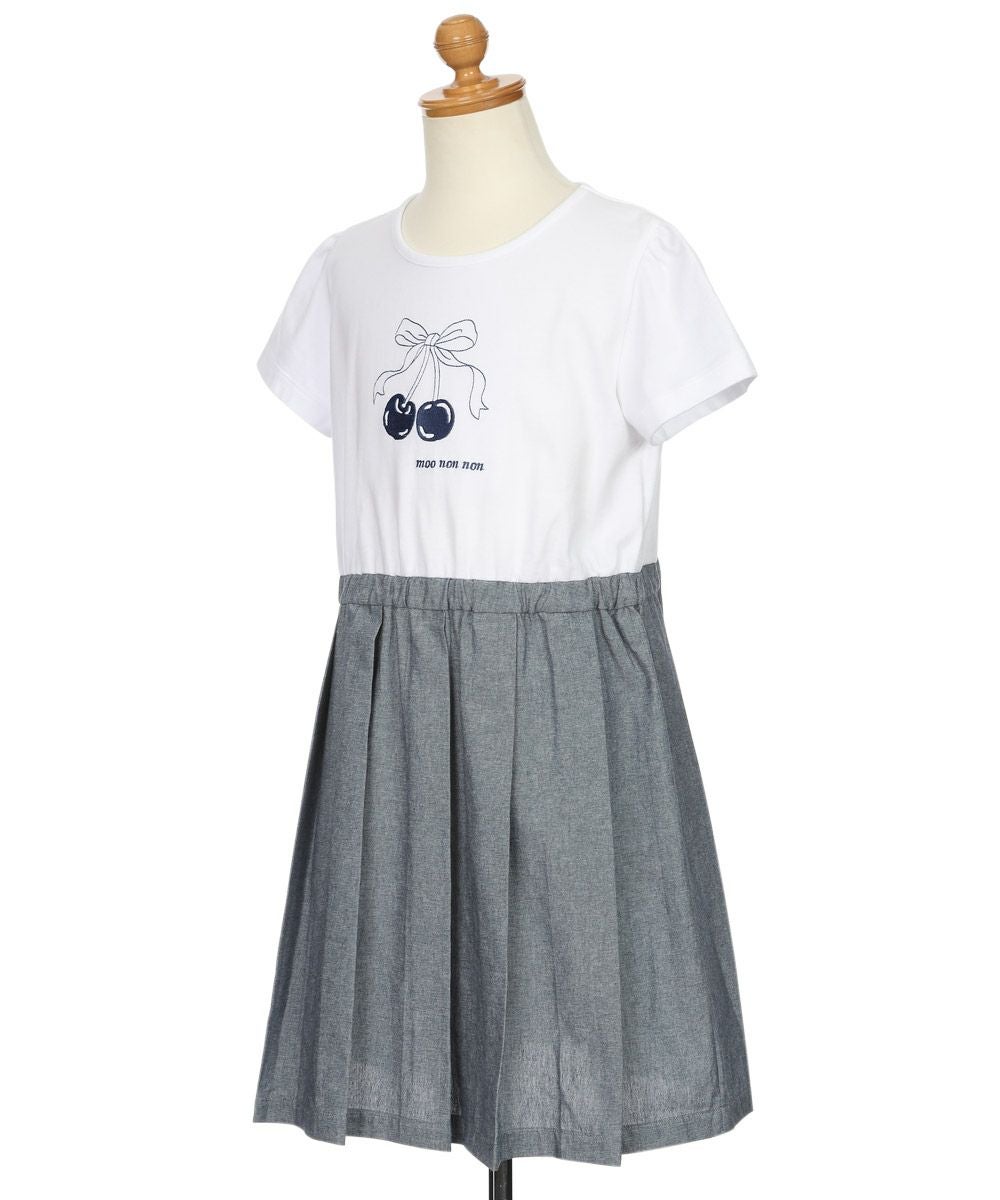 子供服 女の子 チェリー ロゴ刺繍 プリーツ風ドッキングワンピース ネイビー(06) トルソー斜め