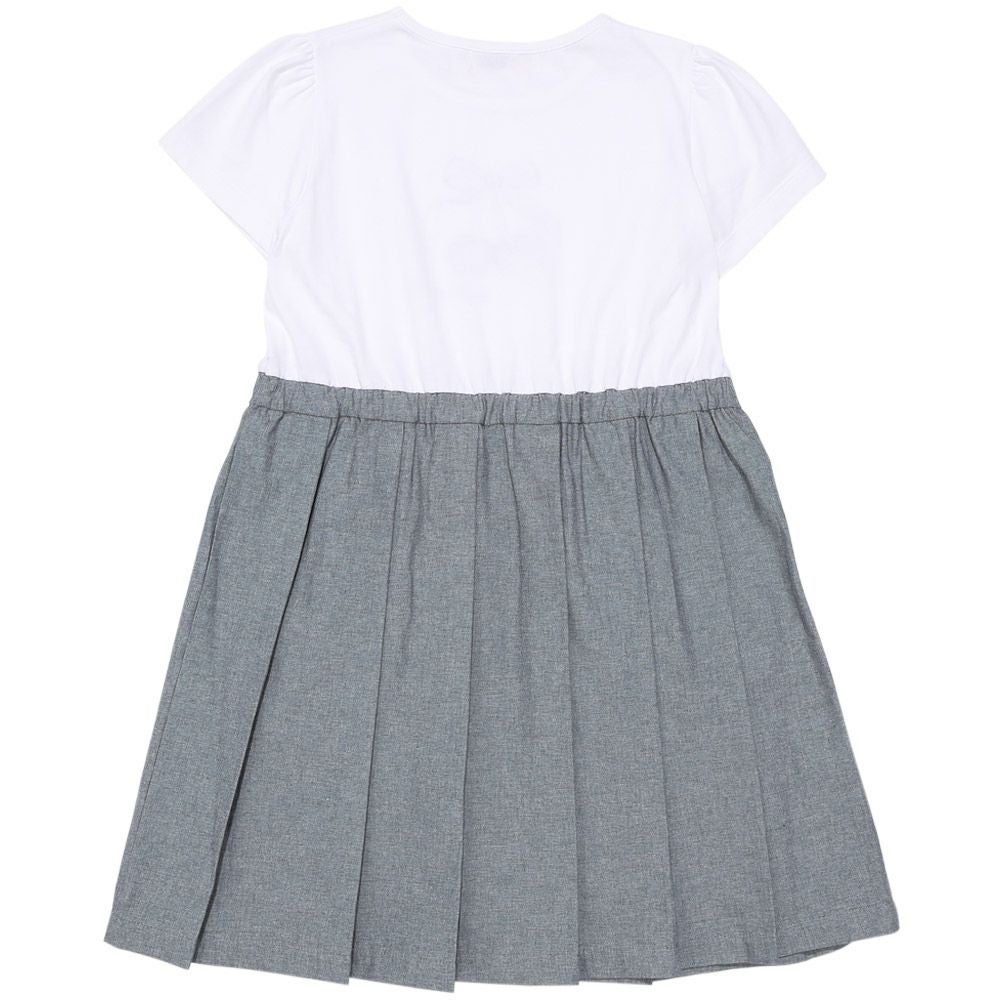 子供服 女の子 チェリー ロゴ刺繍 プリーツ風ドッキングワンピース ネイビー(06) 背面