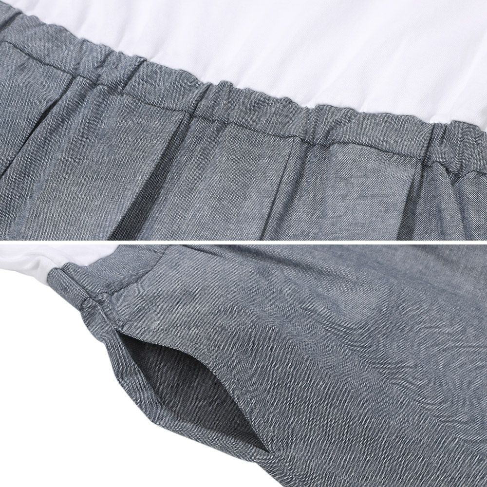 子供服 女の子 チェリー ロゴ刺繍 プリーツ風ドッキングワンピース ネイビー(06) デザインポイント2