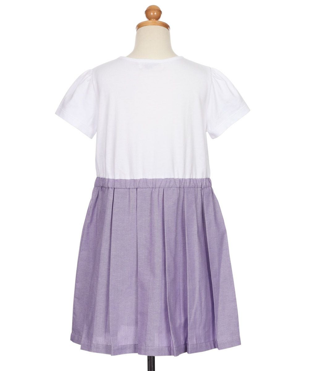 子供服 女の子 チェリー ロゴ刺繍 プリーツ風ドッキングワンピース パープル(91) トルソー背面