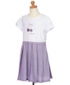 子供服 女の子 チェリー ロゴ刺繍 プリーツ風ドッキングワンピース パープル(91) トルソー斜め