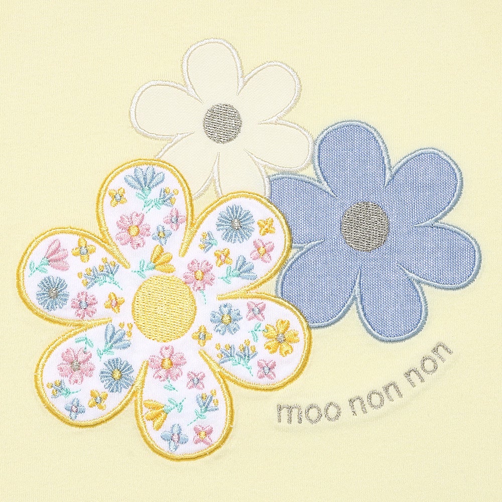 ベビー服 女の子 子ども服 こども キッズジュニア 綿100％ お花 ロゴ刺繍 リボン イエロー(04) デザインポイント1