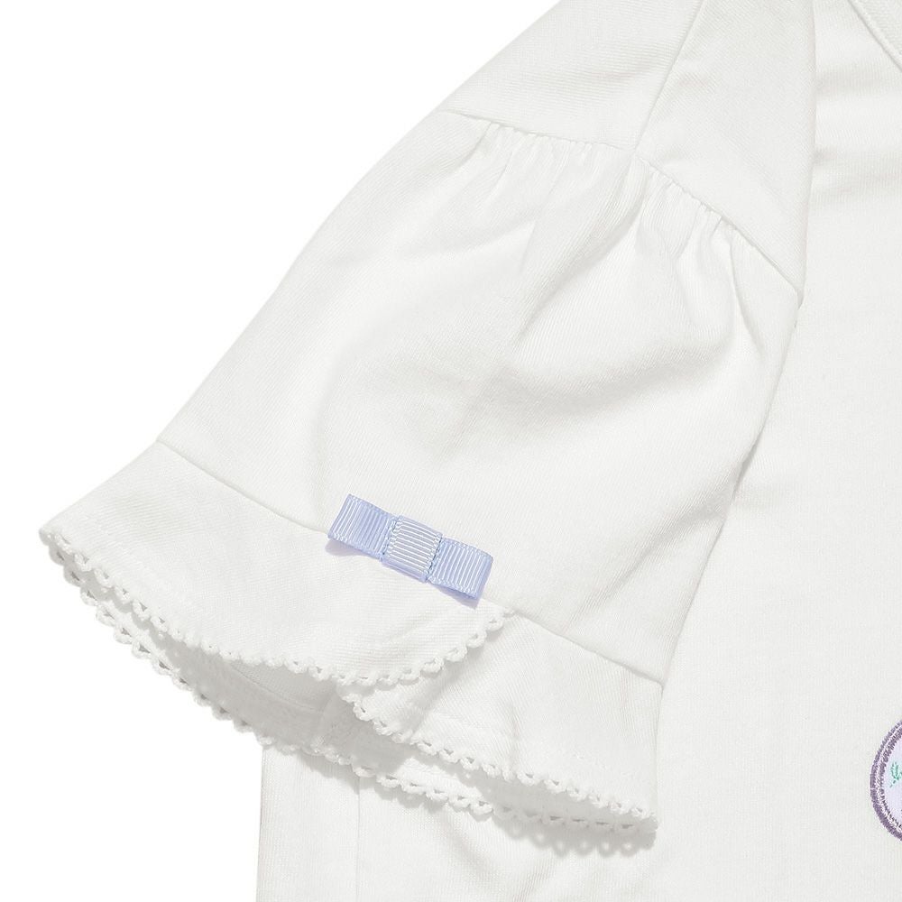 ベビー服 女の子 綿100％ お花 ロゴ刺繍 リボンつきTシャツ イエロー(04) デザインポイント2