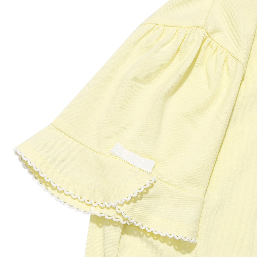 ベビー服 女の子 子ども服 こども キッズジュニア 綿100％ お花 ロゴ刺繍 リボン イエロー(04) デザインポイント2