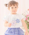 ベビー服 女の子 綿100％ お花 ロゴ刺繍 リボンつきTシャツ イエロー(04) モデル画像アップ