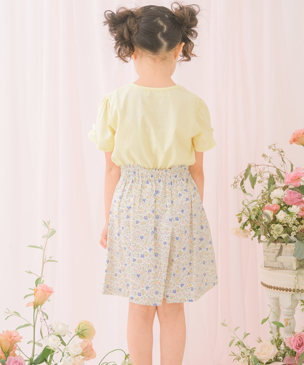 ベビー服 女の子 子ども服 こども キッズジュニア 綿100％ お花 ロゴ刺繍 リボン イエロー(04) モデル画像全身