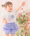 ベビー服 女の子 綿100％ お花 ロゴ刺繍 リボンつきTシャツ イエロー(04) モデル画像1