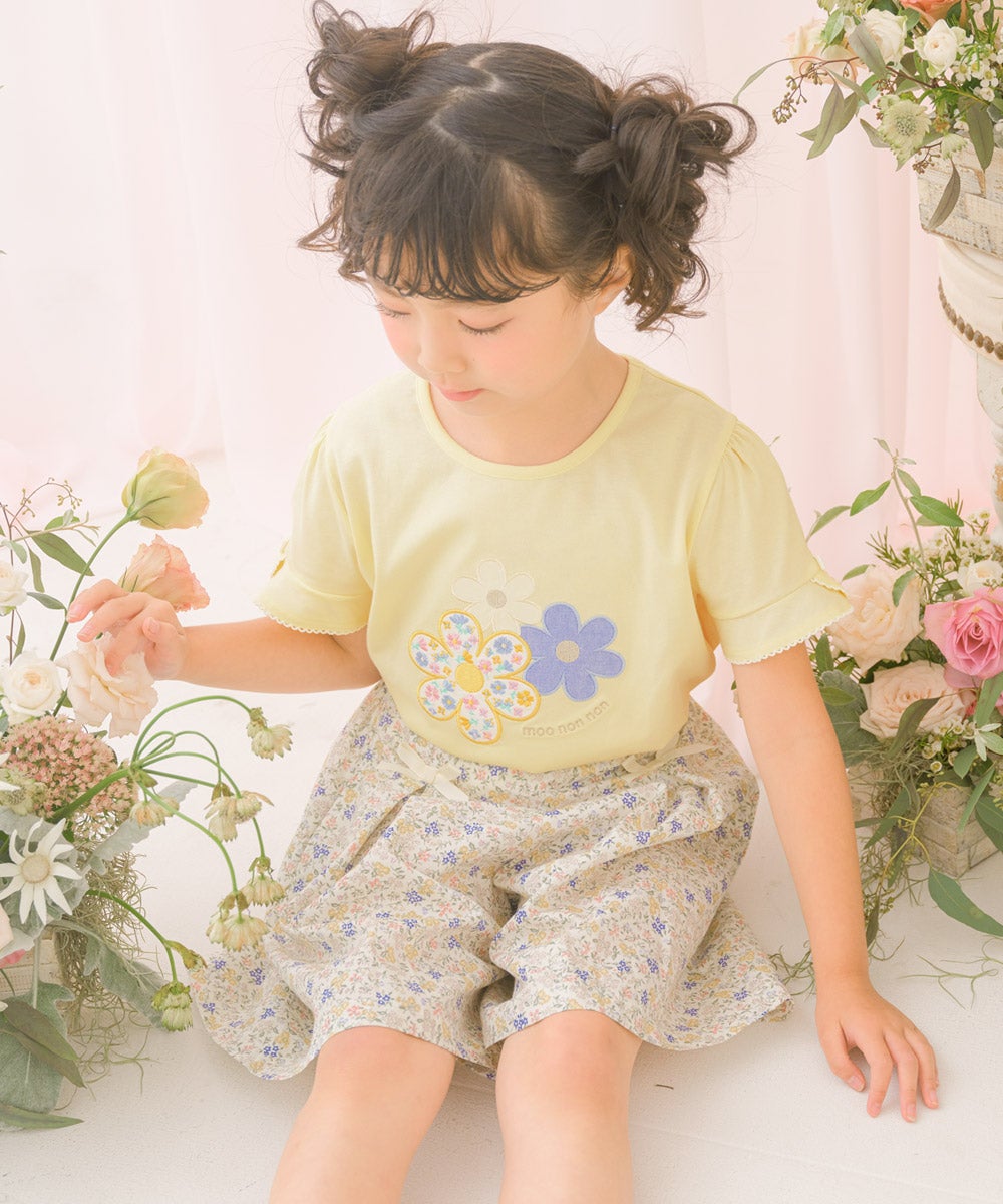 ベビー服 女の子 子ども服 こども キッズジュニア 綿100％ お花 ロゴ刺繍 リボン イエロー(04) モデル画像1