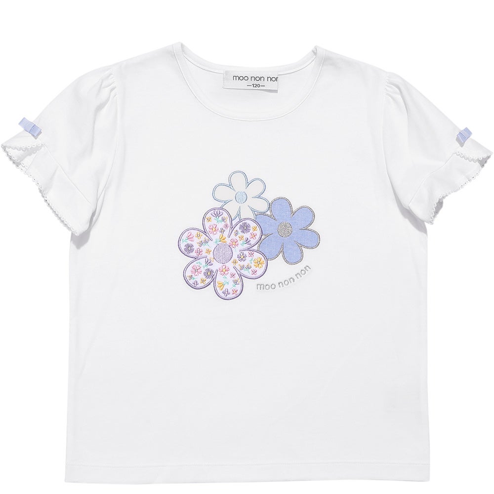 ベビー服 女の子 子ども服 こども キッズジュニア 綿100％ お花 ロゴ刺繍 リボン オフホワイト(11) 正面