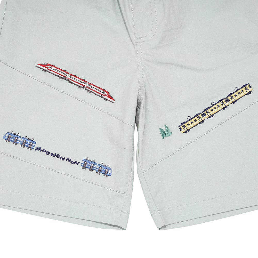 ベビー服 男の子 子ども服 こども キッズ ストレッチ 電車 乗り物 刺繍 ウエストゴム グリーン(08) デザインポイント1