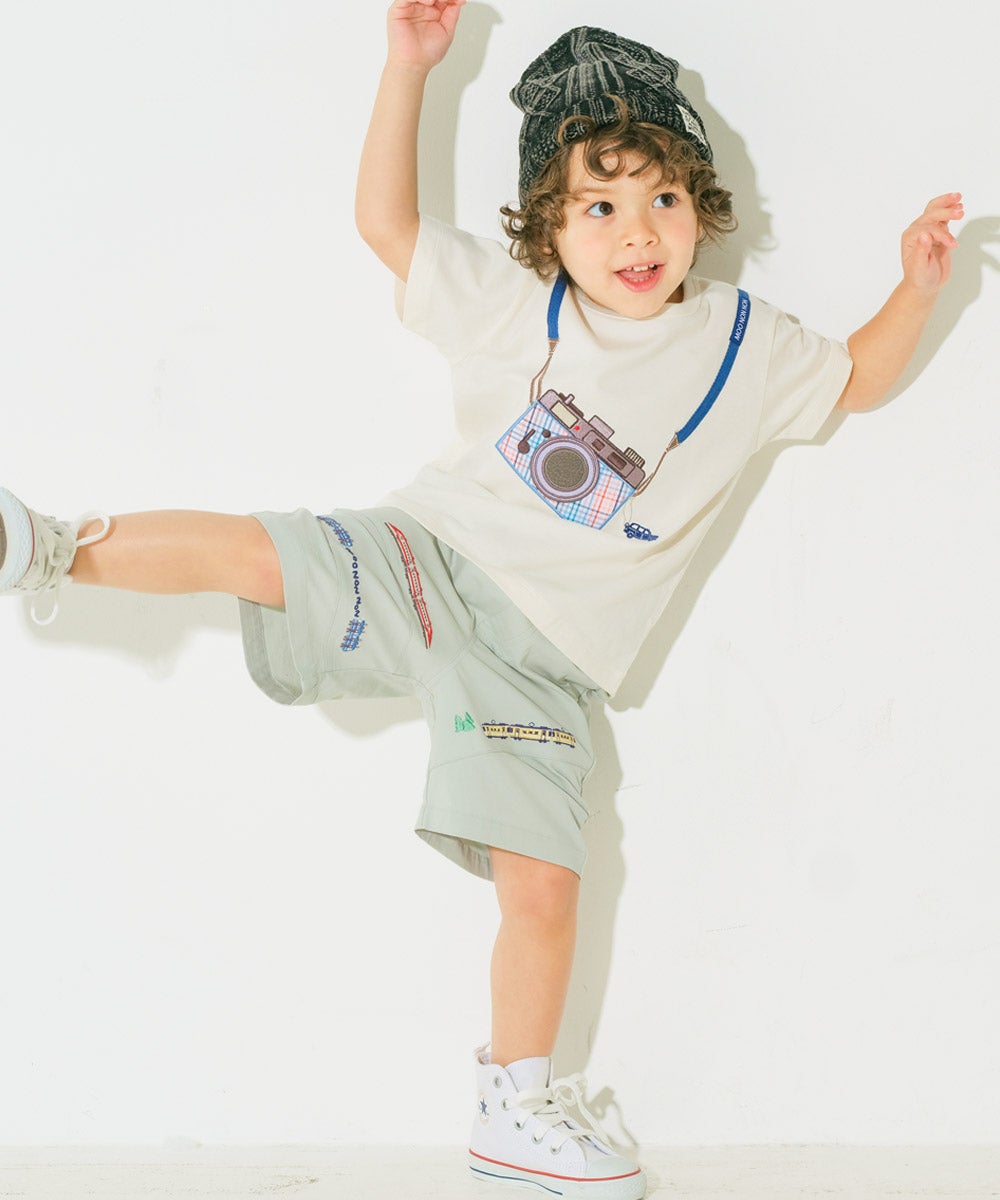 ベビー服 男の子 子ども服 こども キッズ ストレッチ 電車 乗り物 刺繍 ウエストゴム グリーン(08) モデル画像4