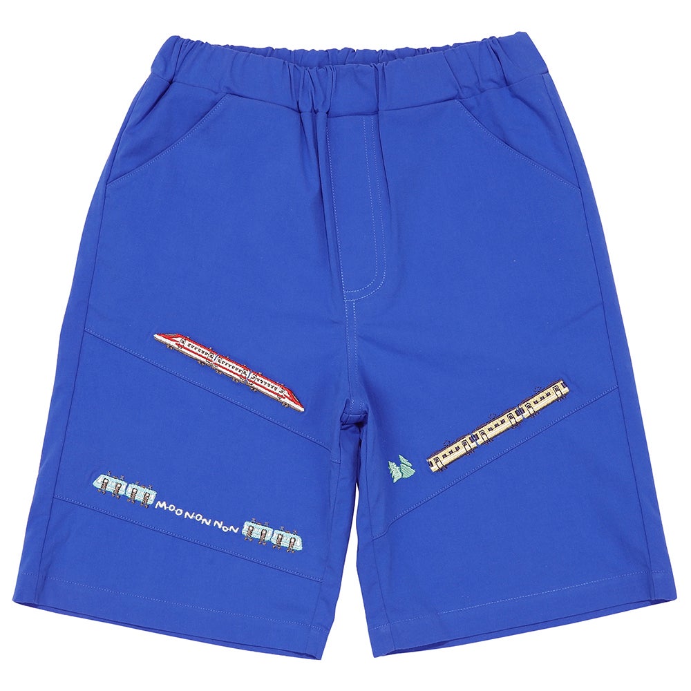 ベビー服 男の子 子ども服 こども キッズ ストレッチ 電車 乗り物 刺繍 ウエストゴム ブルー(61) 正面