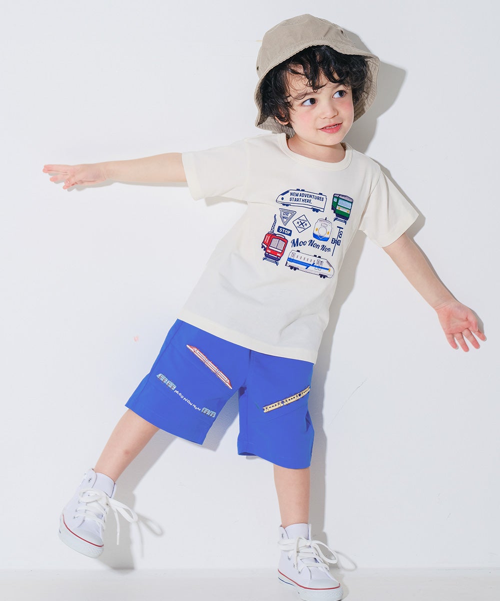 ベビー服 男の子 子ども服 こども キッズ ストレッチ 電車 乗り物 刺繍 ウエストゴム ブルー(61) モデル画像2