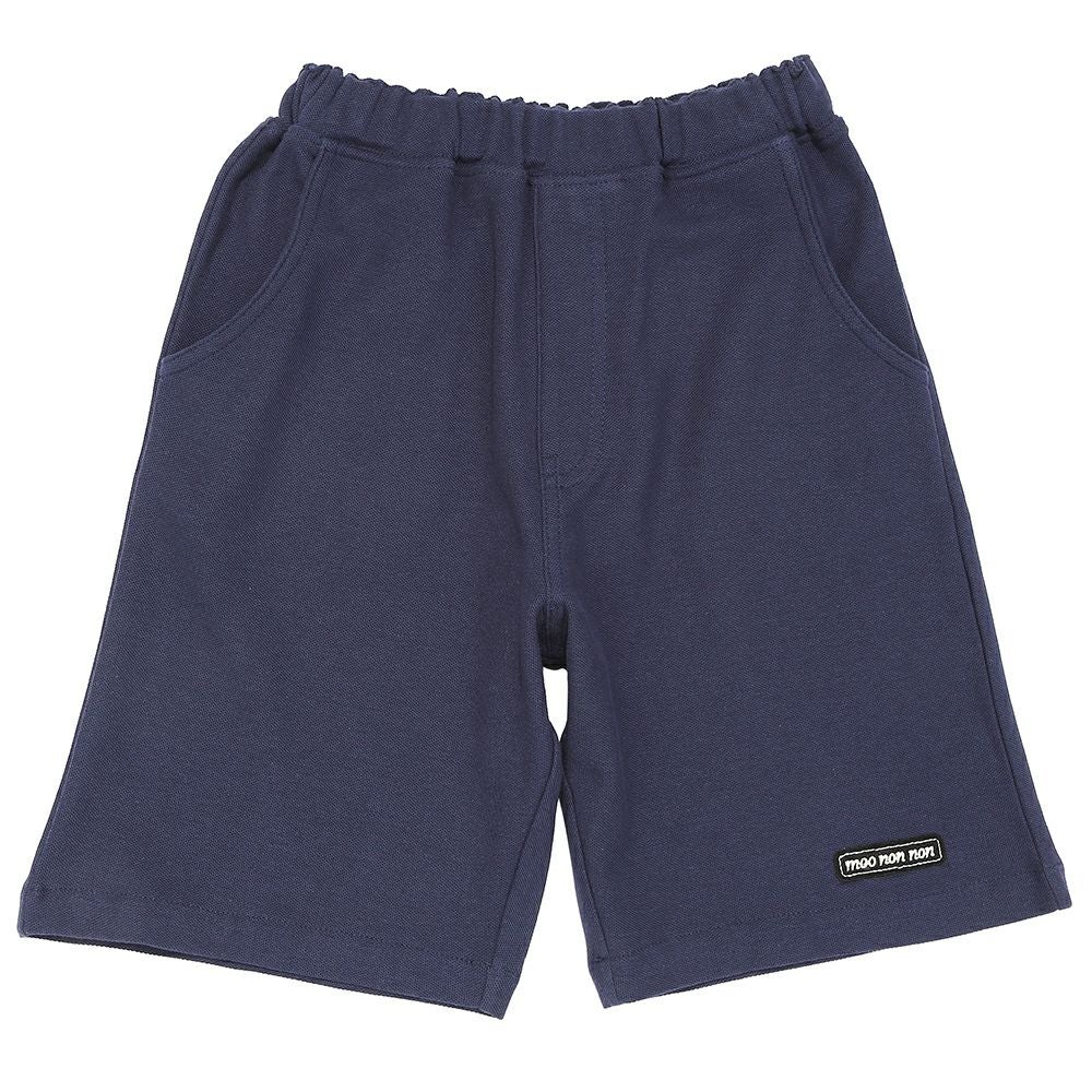 ベビー服 男の子 綿100％ ロゴワッペン 鹿の子ハーフパンツ ネイビー(06) 正面