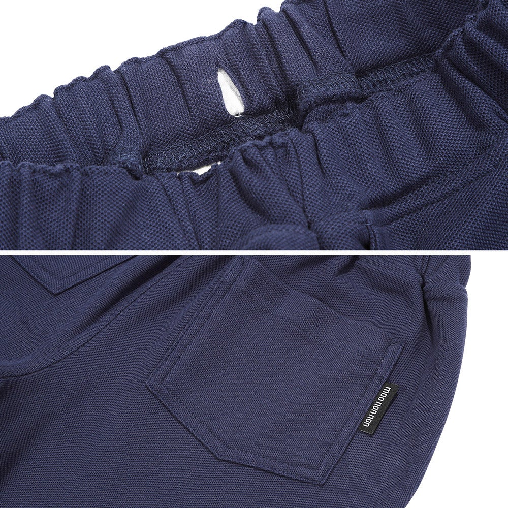 ベビー服 男の子 子ども服 こども キッズ ジュニア　綿100％ ロゴワッペン ウエストゴム ポケットつき ネイビー(06) デザインポイント2