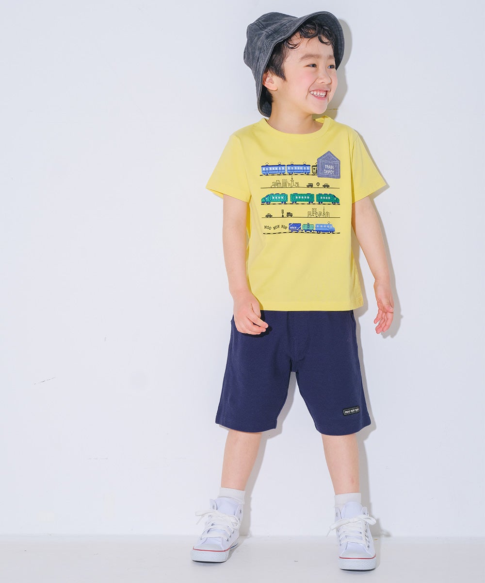 ベビー服 男の子 子ども服 こども キッズ ジュニア　綿100％ ロゴワッペン ウエストゴム ポケットつき ネイビー(06) モデル画像1