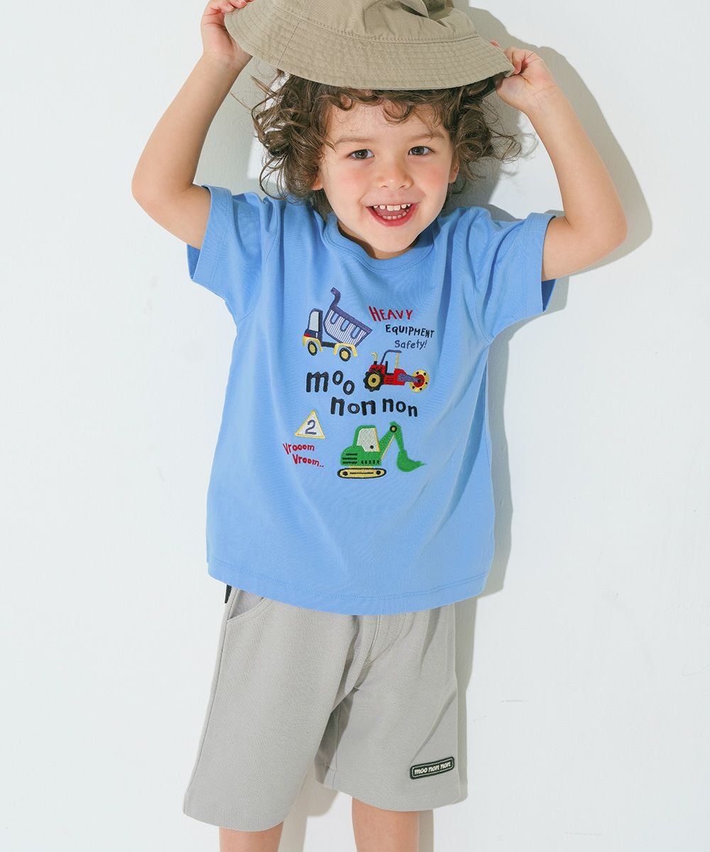 ベビー服 男の子 綿100％ ロゴワッペン 鹿の子ハーフパンツ グレー(09) モデル画像アップ