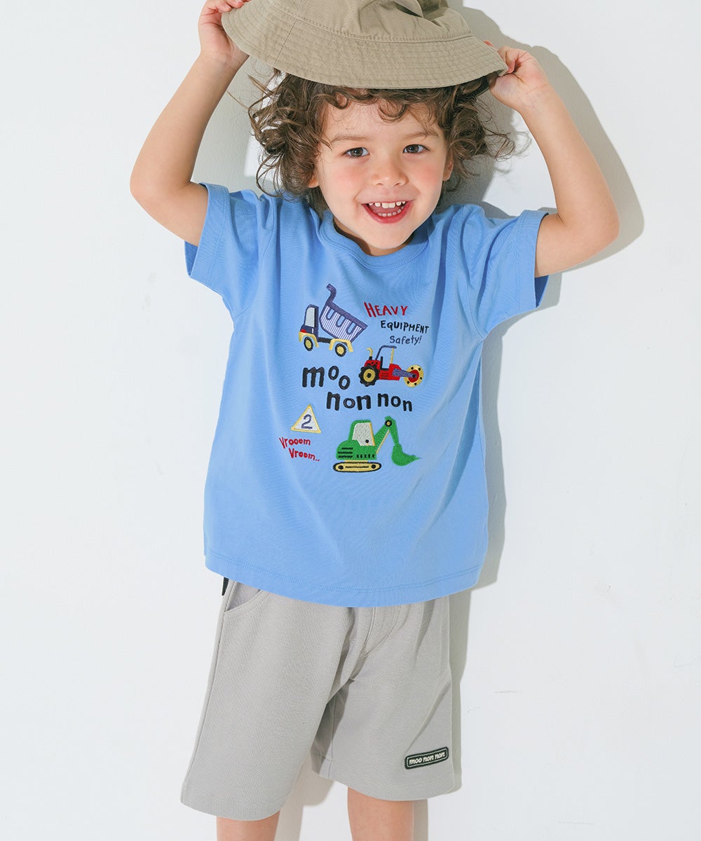 ベビー服 男の子 子ども服 こども キッズ ジュニア　綿100％ ロゴワッペン ウエストゴム ポケットつき グレー(09) モデル画像アップ