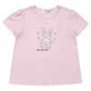 ベビー服 女の子 綿100％ 花柄うさぎアップリケ バックリボンつきTシャツ ピンク(02) 正面