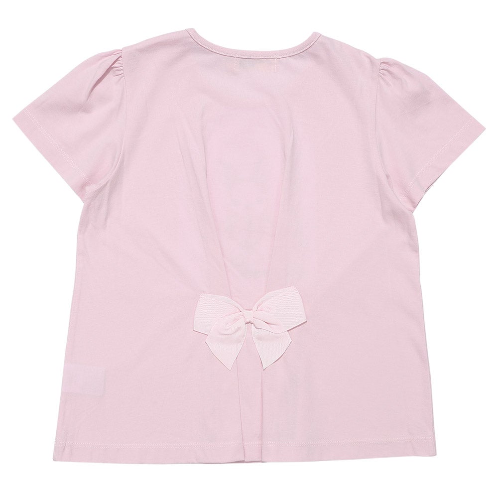 ベビー服 女の子 子ども服 こども服 キッズ 綿100％ うさぎ アップリケ 花柄 バックリボン Aライン ピンク(02) 背面