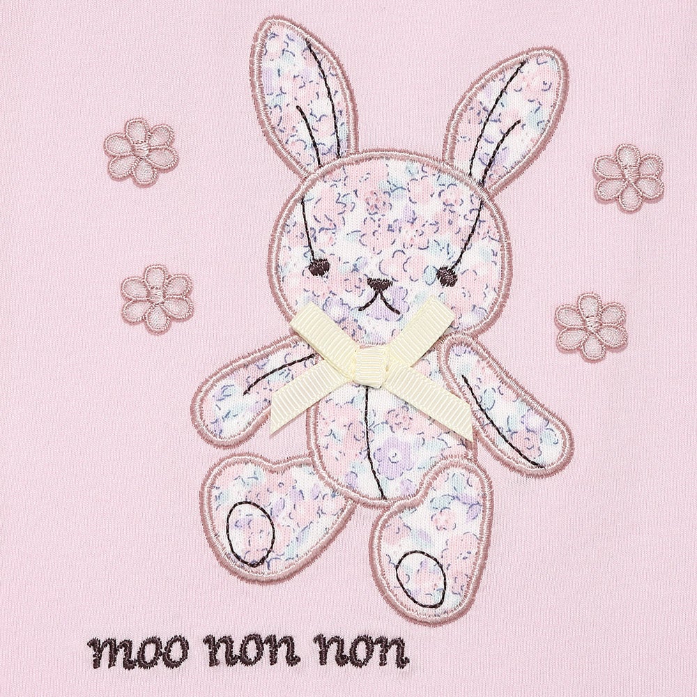 ベビー服 女の子 子ども服 こども服 キッズ 綿100％ うさぎ アップリケ 花柄 バックリボン Aライン ピンク(02) デザインポイント1