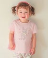 ベビー服 女の子 綿100％ 花柄うさぎアップリケ バックリボンつきTシャツ ピンク(02) モデル画像アップ