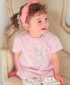 ベビー服 女の子 子ども服 こども服 キッズ 綿100％ うさぎ アップリケ 花柄 バックリボン Aライン ピンク(02) モデル画像1