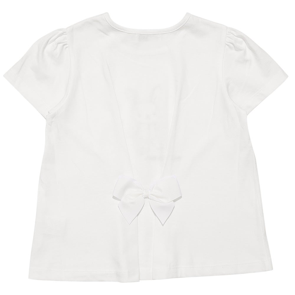 ベビー服 女の子 子ども服 こども服 キッズ 綿100％ うさぎ アップリケ 花柄 バックリボン Aライン オフホワイト(11) 背面