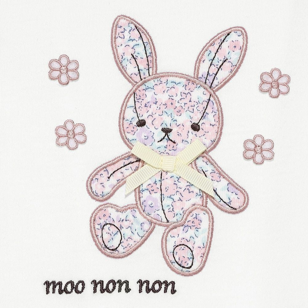 ベビー服 女の子 綿100％ 花柄うさぎアップリケ バックリボンつきTシャツ オフホワイト(11) デザインポイント1