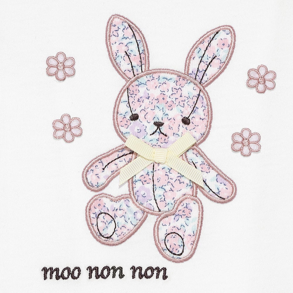 ベビー服 女の子 子ども服 こども服 キッズ 綿100％ うさぎ アップリケ 花柄 バックリボン Aライン オフホワイト(11) デザインポイント1