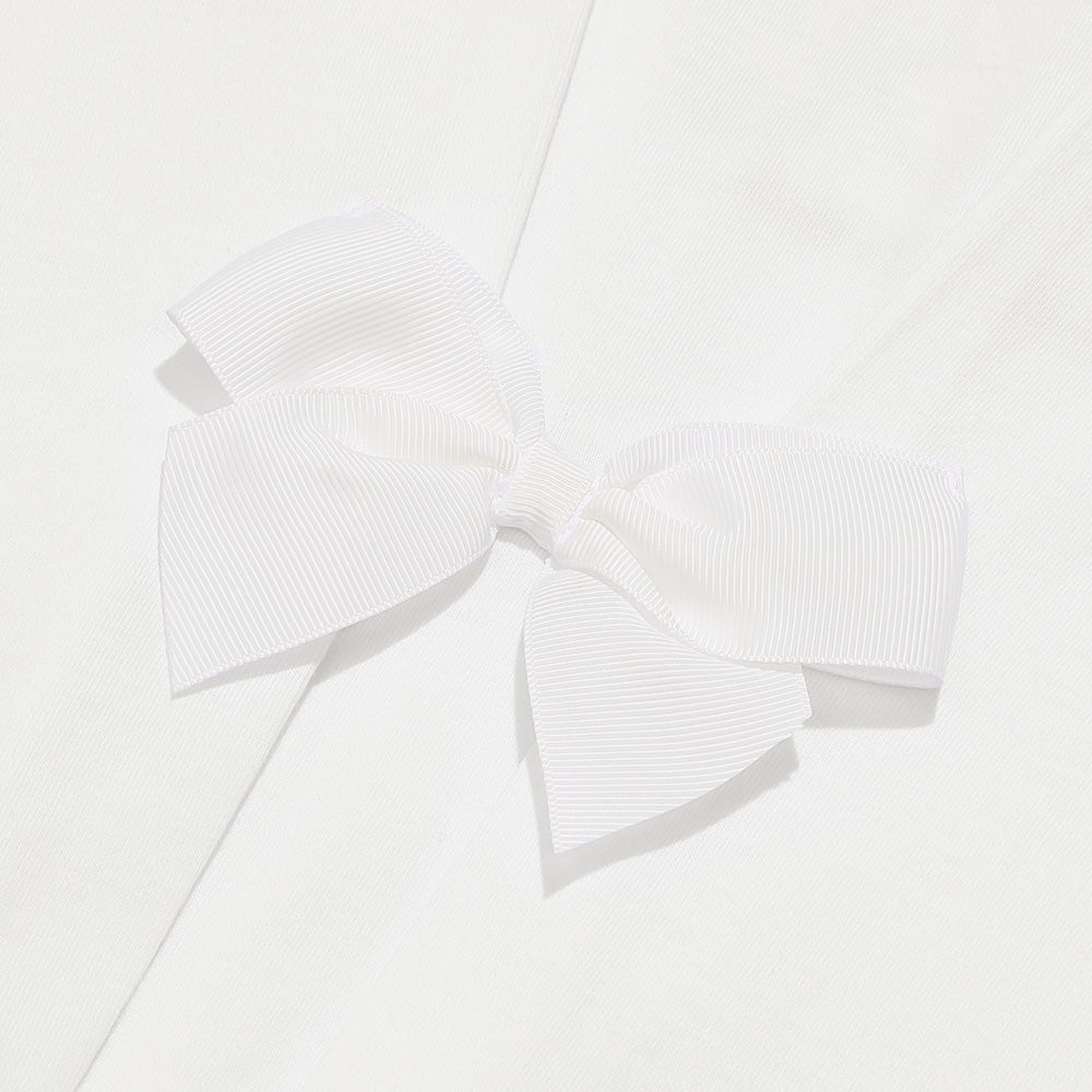 ベビー服 女の子 子ども服 こども服 キッズ 綿100％ うさぎ アップリケ 花柄 バックリボン Aライン オフホワイト(11) デザインポイント2