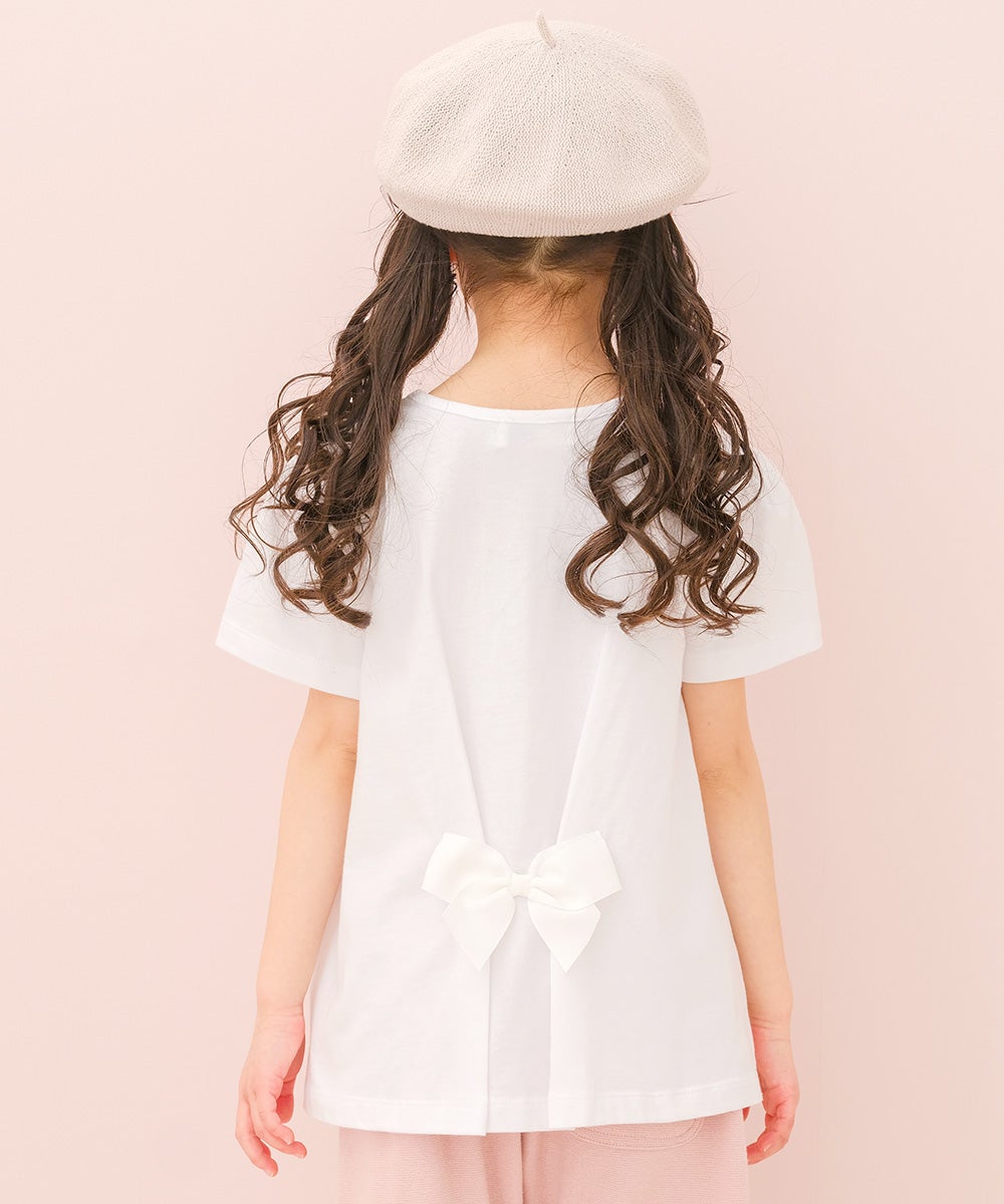 ベビー服 女の子 子ども服 こども服 キッズ 綿100％ うさぎ アップリケ 花柄 バックリボン Aライン オフホワイト(11) モデル画像2