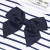 ベビー服 女の子 ボーダー柄リボン付き ギャザー切り替え チュニックTシャツ ネイビー(06) デザインポイント1