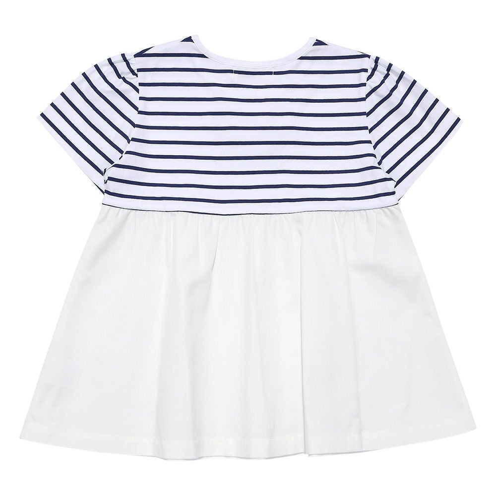 ベビー服 女の子 ボーダー柄リボン付き ギャザー切り替え チュニックTシャツ オフホワイト(11) 背面