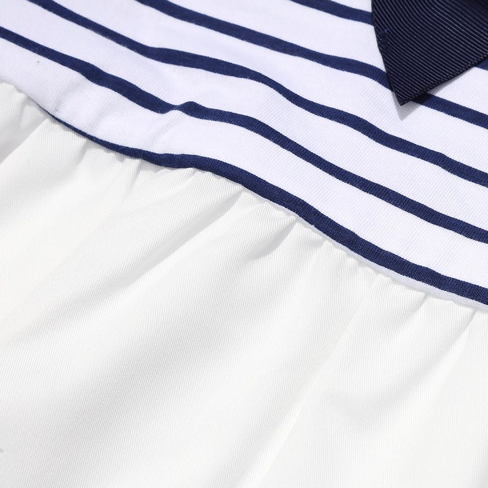 ベビー服 女の子 ボーダー柄リボン付き ギャザー切り替え チュニックTシャツ オフホワイト(11) デザインポイント2