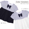 ベビー服 女の子 ボーダー柄リボン付き ギャザー切り替え チュニックTシャツ