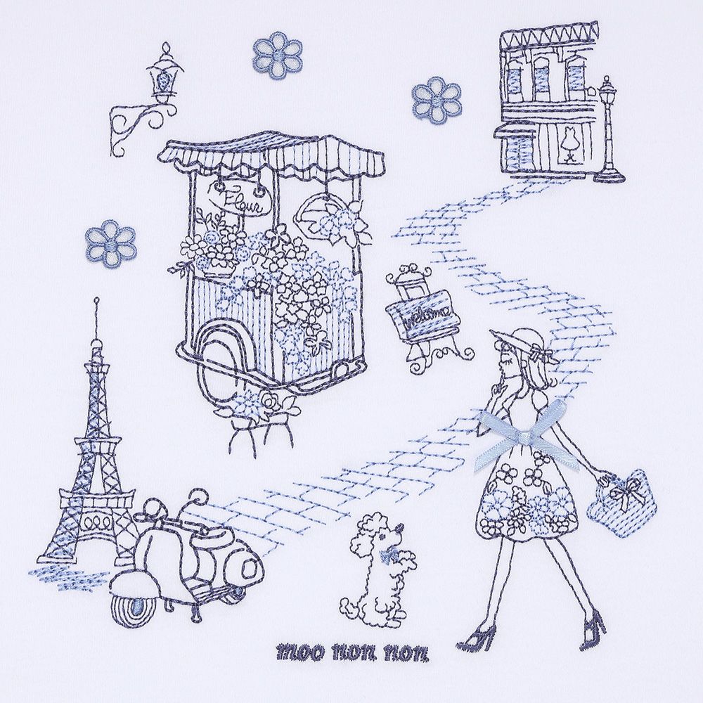 子供服 女の子 綿100％ パリ風景刺繍 お花モチーフ肩あきTシャツ オフホワイト(11) デザインポイント1