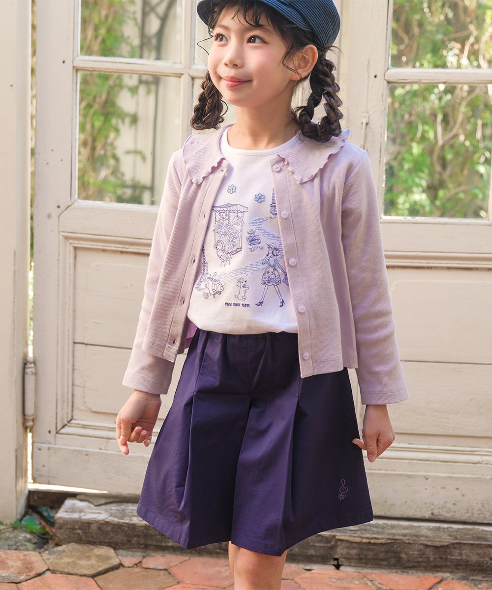 子供服 女の子 子ども服 こども服 キッズ ジュニア 綿100％ パリ風景 刺繍 お花 モチーフ付き 肩あき オフホワイト(11) モデル画像1
