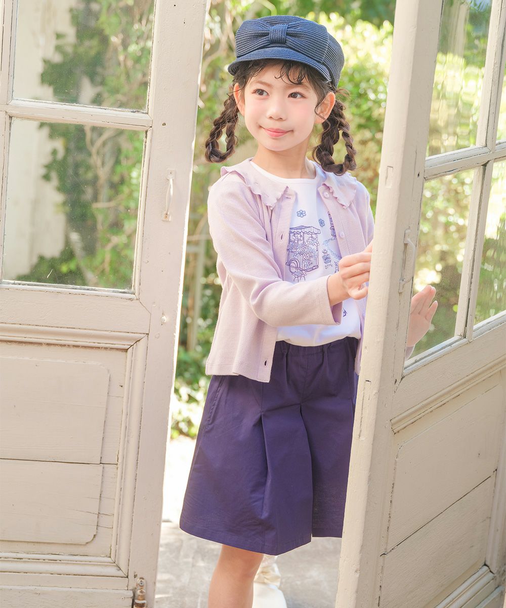 子供服 女の子 綿100％ パリ風景刺繍 お花モチーフ肩あきTシャツ オフホワイト(11) モデル画像2