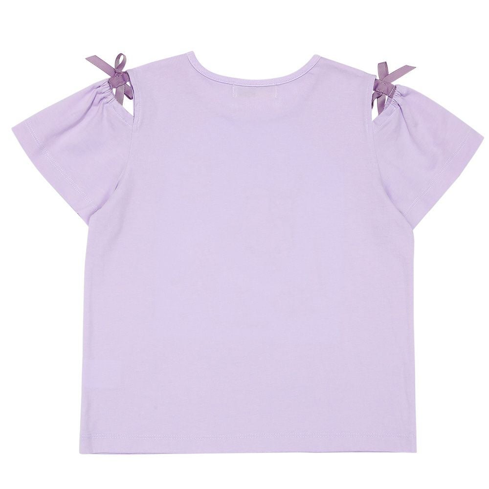 子供服 女の子 綿100％ パリ風景刺繍 お花モチーフ肩あきTシャツ パープル(91) 背面