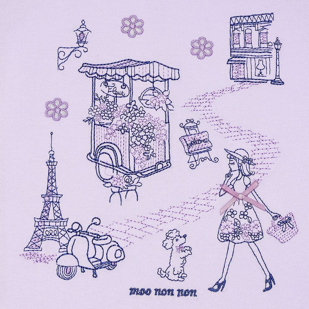 子供服 女の子 綿100％ パリ風景刺繍 お花モチーフ肩あきTシャツ パープル(91) デザインポイント1